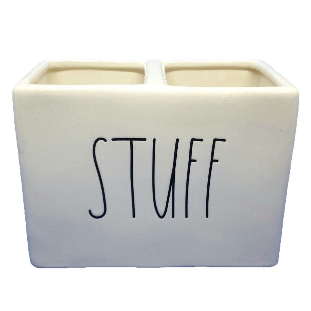 Rae Dunn "Stuff" Ceramic Holder Cosmetic Brushes Toothbrush Desk Organizer Vase